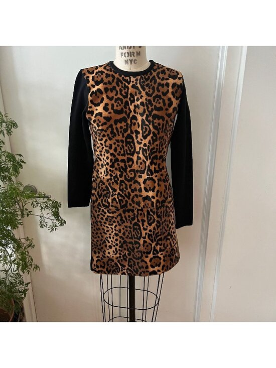 Ralph Lauren Dresses & Skirts - RALPH LAUREN Black Label Wool and Leopard Print Leather Mini Dress Size Small